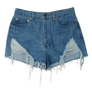 Naked Wardrobe Distressed Denim Shorts Blue High Waisted Button Fly Size 32